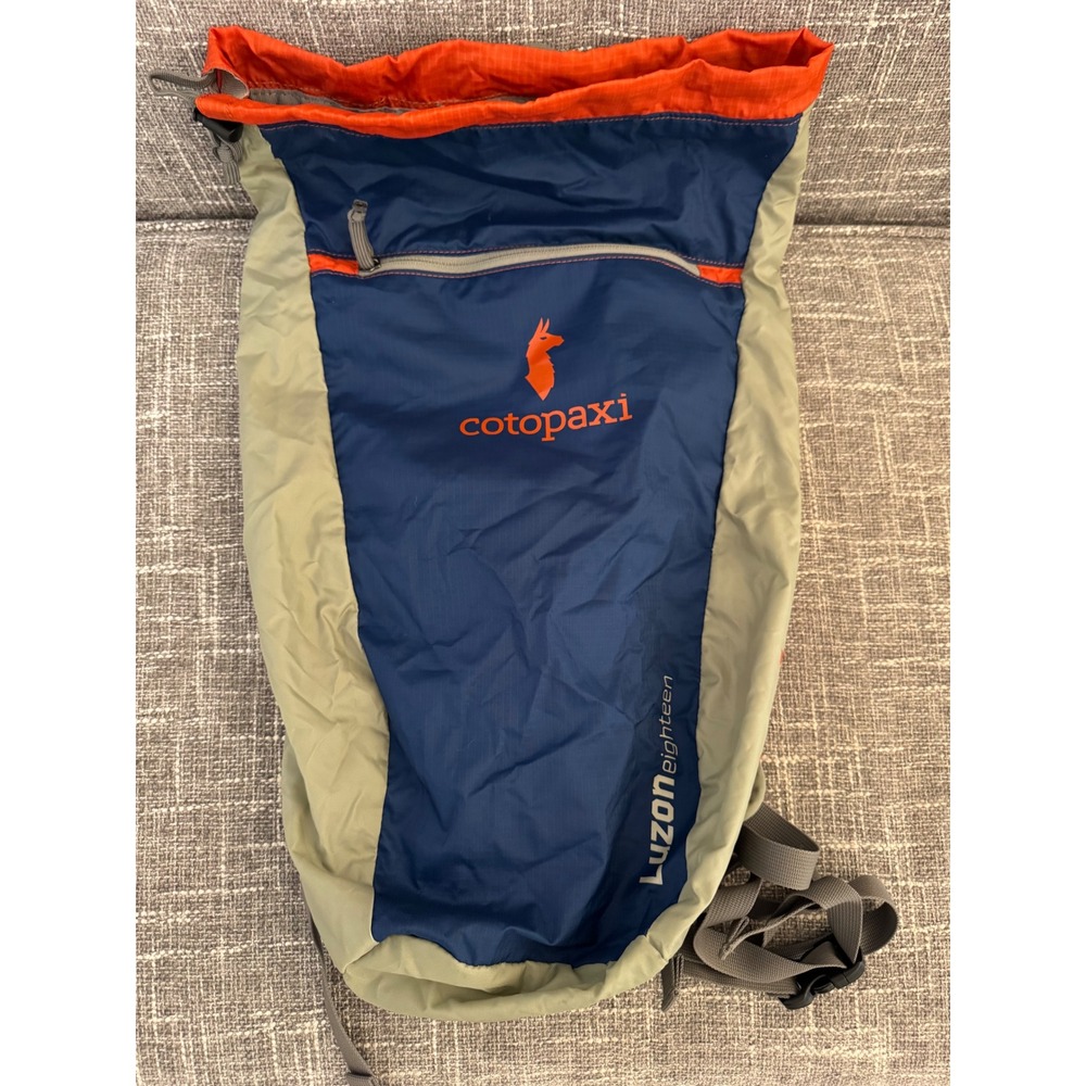 Cotopaxi Luzon 18L Daypack Blue Grey Orange Repurposed Ripstop Nylon Backpack